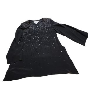 NWT Diane Gilman Women's 100%Silk Black w/accents Blouse Size Small